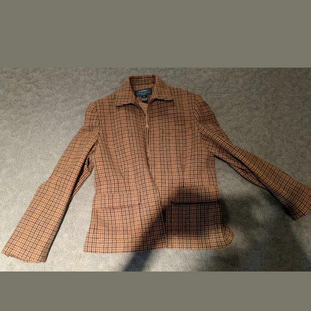 Ralph Lauren Women's Brown Tattersall Jacket Wool